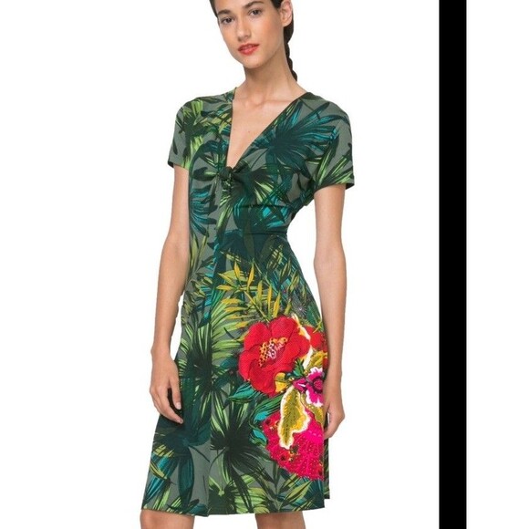 Desigual Maroni Knitted Short Sleeve Dress Midi Floral Small (ms) - Picture 1 of 8